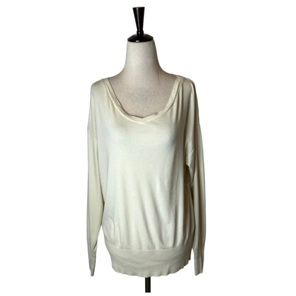 COS Sweater Women Small Ivory V Neck Cotton Blend Ribbed Lightweight Pullover